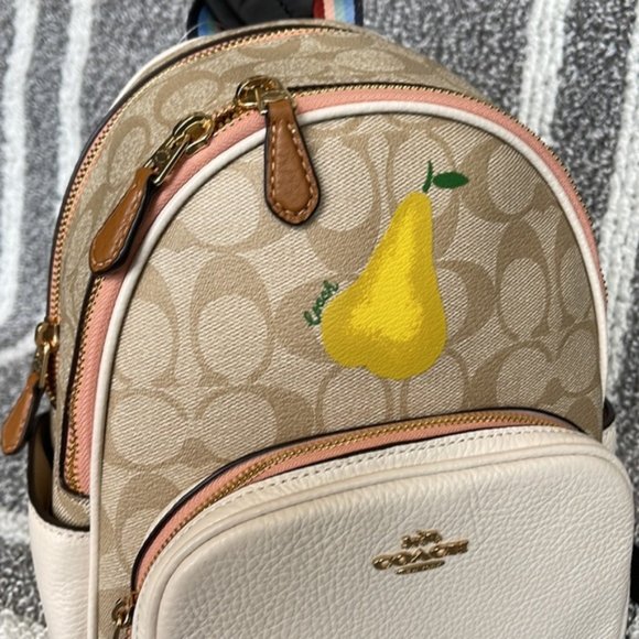 Coach Mini Court Backpack In Signature Canvas With Pear Light Khaki Chal… - Picture 2 of 14